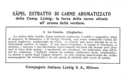 1936 Liebig Danze Popolari VII (Folk Dances VII)(Italian Text)(F1328, S1333) #2 La Czarda (Ungheria) Back