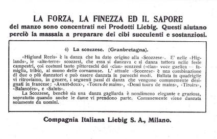 1936 Liebig Danze Popolari VII (Folk Dances VII)(Italian Text)(F1328, S1333) #4 La scozzese (Granbretagna) Back