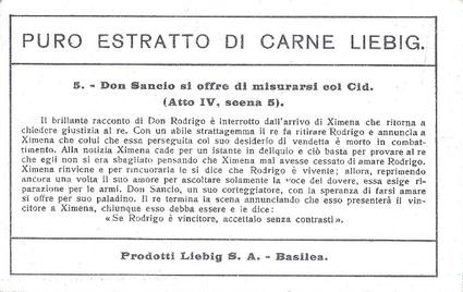 1936 Liebig Il Cid Tragedia di Corneille (Le Cid Tragedy by Corneille)(Italian Text)(F1326, S1337) #5 Don Sancio si offre di misurarsi col Cid Back