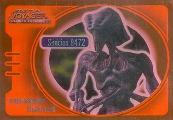 1999 SkyBox Star Trek Voyager: Closer to Home - Interstellar Species Glow Orange #IS3 Species 8472 Front