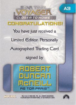 1999 SkyBox Star Trek Voyager: Closer to Home - Autographs #A3 Robert Duncan McNeill Back