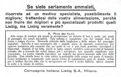 1936 Liebig Segnalamenti Marittimi e Fluviali (Maritime Signals)(Italian Text)(F1338, S1343) #2 Rive del fiumi Back
