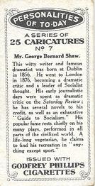 1932 Godfrey Phillips Personalities Of To-Day #7 Bernard Shaw Back