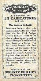 1932 Godfrey Phillips Personalities Of To-Day #18 Gordon Richards Back