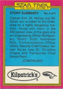 1979 Topps Kilpatrick's Star Trek: The Motion Picture #2 Toward the Unknown Back