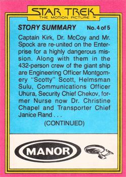1979 Topps Manor Star Trek: The Motion Picture #2 Toward the Unknown Back