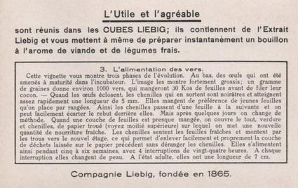 1938 Liebig L'Elevage Du Ver A Soie (The Breeding of Silkworms)(French Text)(F1387, S1370) #3 L'Alimentation des Vers a Soie Back