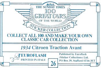1989 The Sunday Times 100 Great Cars of the World #26 1934 Citroen Traction Avant Back