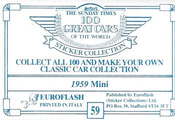 1989 The Sunday Times 100 Great Cars of the World #59 1959 Mini Back