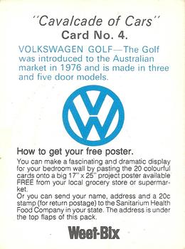 1976 Weet-Bix Cavalcade of Cars #4 Volkswagen Golf Back