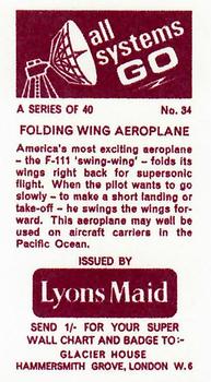1967 Lyons Maid All Systems Go #34 Folding Wing Aeroplane Back