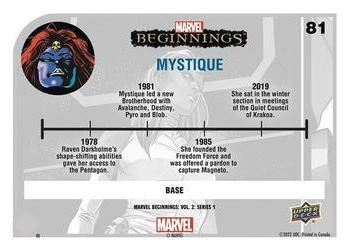2022 Upper Deck Marvel Beginnings Volume 2, Series 1 #81 Mystique Back