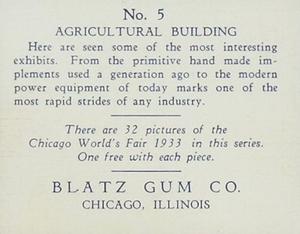 1933 Blatz Gum Chicago World’s Fair (R30-1) #5 Agricultural Building Back