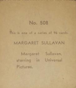 1936 Anonymous Movie Stars Series of 96 (R134) #508 Margaret Sullavan Back