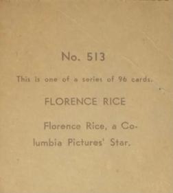1936 Anonymous Movie Stars Series of 96 (R134) #513 Florence Rice Back