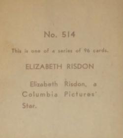 1936 Anonymous Movie Stars Series of 96 (R134) #514 Elisabeth Risdon Back