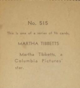 1936 Anonymous Movie Stars Series of 96 (R134) #515 Martha Tibbetts Back