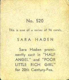 1936 Anonymous Movie Stars Series of 96 (R134) #520 Sara Haden Back