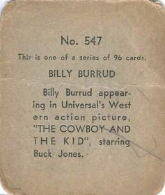 1936 Anonymous Movie Stars Series of 96 (R134) #547 Billy Burrud Back