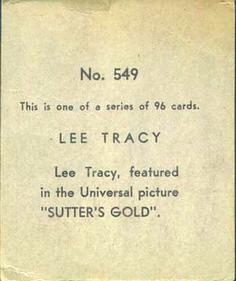 1936 Anonymous Movie Stars Series of 96 (R134) #549 Lee Tracy Back