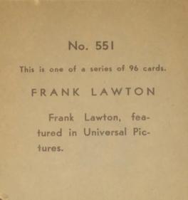 1936 Anonymous Movie Stars Series of 96 (R134) #551 Frank Lawton Back