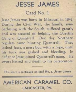 1930 American Caramel American Historical Characters (R14) #1 Jesse James Back
