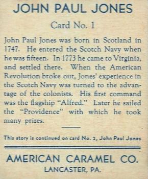 1930 American Caramel American Historical Characters (R14) #1 John Paul Jones Back