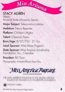 1994 Miss America Pageant Contestants #3 Stacy Agren Back