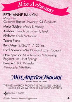 1994 Miss America Pageant Contestants #4 Beth Anne Rankin Back