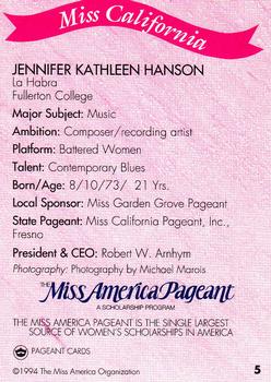 1994 Miss America Pageant Contestants #5 Jennifer Kathleen Hanson Back