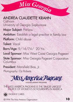 1994 Miss America Pageant Contestants #10 Andrea Claudette Krahn Back