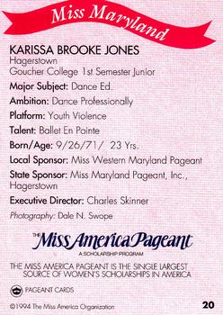 1994 Miss America Pageant Contestants #20 Karissa Brooke Jones Back