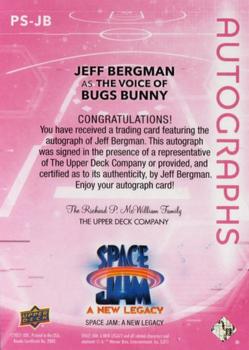 2021 Upper Deck Space Jam: A New Legacy - Autographs Pink #PS-JB Jeff Bergman as Bugs Bunny Back