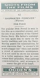 1936 Ogden's Shots From the Films #42 Dick Powell Back