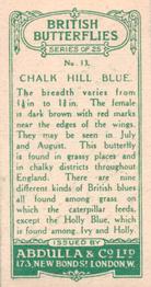 1935 Abdulla British Butterflies #13 Chalk Hill Blue Back