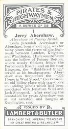 1925 Wills's Pirates & Highwaymen #1 Jerry Abershaw Back