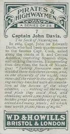 1925 Wills's Pirates & Highwaymen #7 Captain John Davis Back