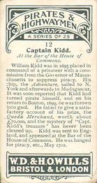 1925 Wills's Pirates & Highwaymen #12 Captain Kidd Back