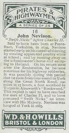 1925 Wills's Pirates & Highwaymen #16 John Nevison Back