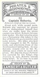 1925 Wills's Pirates & Highwaymen #20 Captain Roberts Back