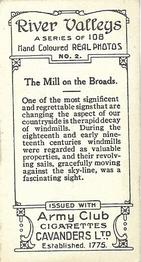 1926 Cavanders Army Club Cigarettes River Valleys (Small) #2 The Mill on the Broads Back