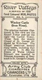 1926 Cavanders Army Club Cigarettes River Valleys (Small) #3 Windsor Castle (from River) Back