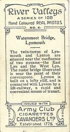 1926 Cavanders Army Club Cigarettes River Valleys (Small) #4 Watersmeet Bridge, Lynmouth Back