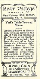 1926 Cavanders Army Club Cigarettes River Valleys (Small) #10 York's Triple Towered Minster Back