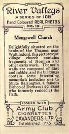 1926 Cavanders Army Club Cigarettes River Valleys (Small) #19 Mongewell Church Back