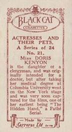 1926 Carreras Actresses and Their Pets #21 Doris Kenyon Back