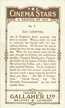 1926 Gallaher Cinema Stars #3 Fay Compton Back