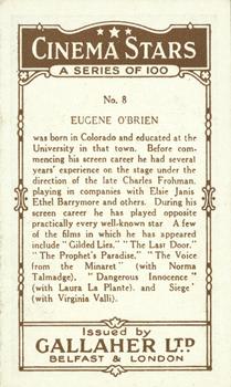 1926 Gallaher Cinema Stars #8 Eugene O'Brien Back