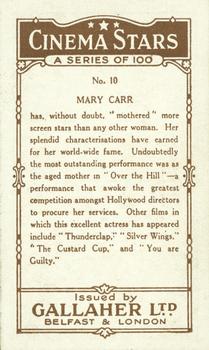 1926 Gallaher Cinema Stars #10 Mary Carr Back