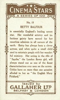 1926 Gallaher Cinema Stars #11 Betty Balfour Back